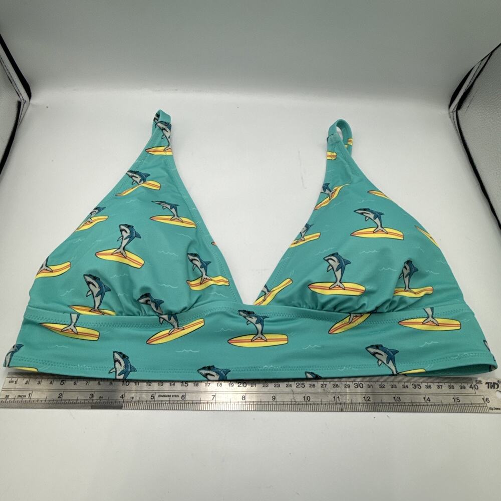 MeUndies Bikini 2Piece Swim Top SIZE XL Sharks On Surfboards Blue Novelty Print - Picture 3 of 8
